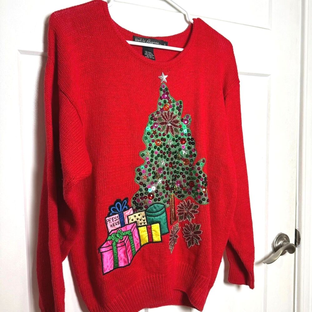 Vintage Gladys Bagley MuSiCaL Christmas Sweater Womens S Sequin Beaded Holiday